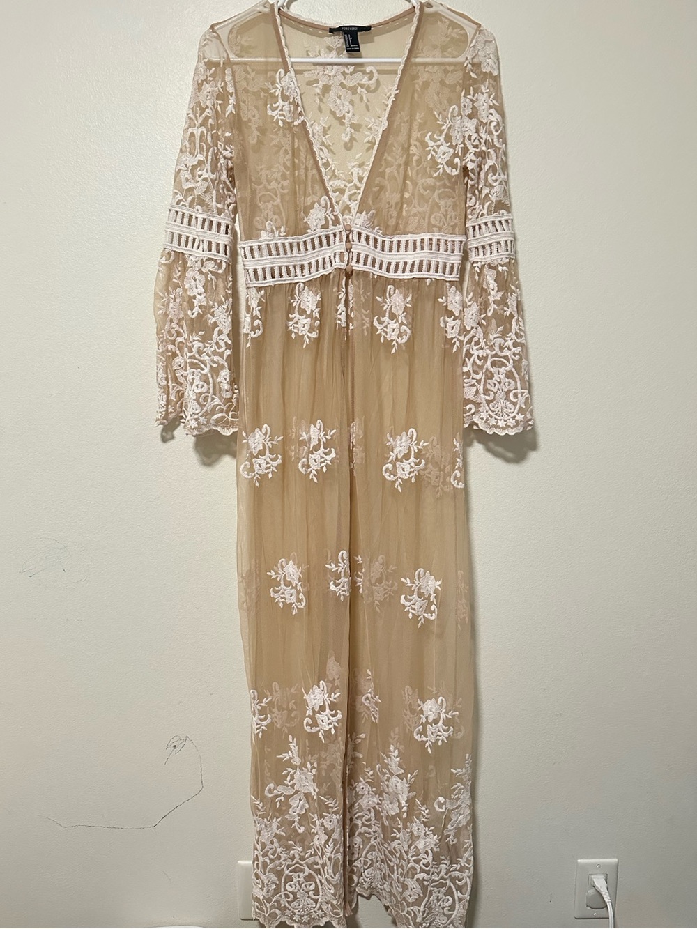 Forever21 floral embroidered sheer kimono duster cardigan - Picture 3 of 6
